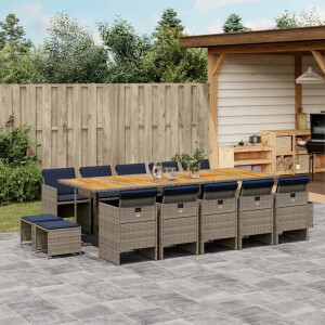 vidaXL 15-delige tuinset met kussens, grijs polyrotan
