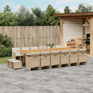 vidaXL 17-delige Tuinset met kussens poly rattan beige
