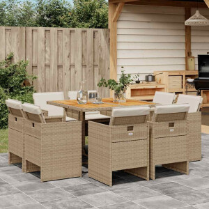 vidaXL 9-delige Tuinset met kussens poly rattan beige