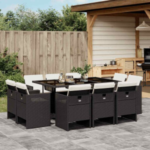 vidaXL 11-delige Tuinset met kussens poly rattan zwart