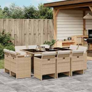 vidaXL 11-delige Tuinset met kussens poly rattan beige