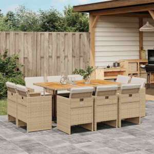 vidaXL 11-delige Tuinset met kussens poly rattan beige