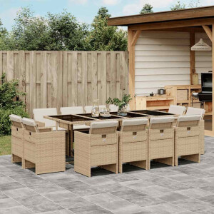 vidaXL 13-delige Tuinset met kussens poly rattan beige