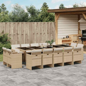 vidaXL 15-delige Tuinset met kussens poly rattan beige
