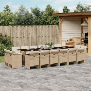 vidaXL 17-delige Tuinset met kussens poly rattan beige