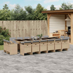 vidaXL 17-delige Tuinset met kussens poly rattan gemengd beige