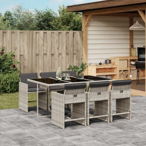vidaXL 7-delige Tuinset met kussens poly rattan grijs