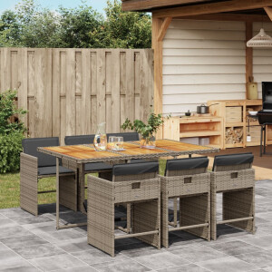 vidaXL 7-delige Tuinset met kussens poly rattan grijs