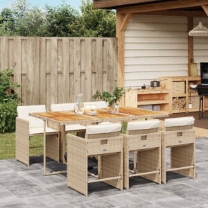 vidaXL 7-delige Tuinset met kussens poly rattan beige
