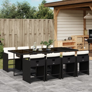 vidaXL 9-delige Tuinset poly rattan zwart