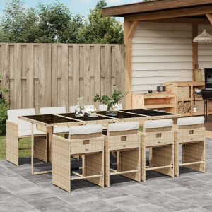 vidaXL 9-delige Tuinset met kussens poly rattan beige