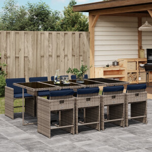 vidaXL 9-delige tuinset met kussens, grijs polyrotan