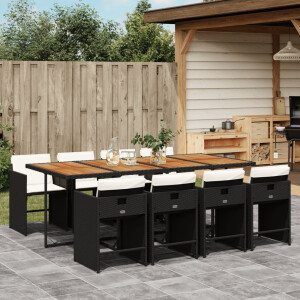 vidaXL 9-delige Tuinset poly rattan zwart