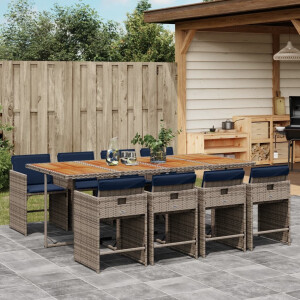 vidaXL 9-delige tuinset met kussens, grijs polyrotan