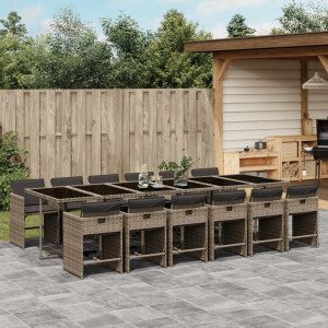 vidaXL 13-delige Tuinset met kussens poly rattan grijs