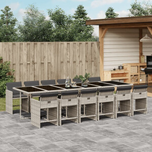 vidaXL 13-delige Tuinset met kussens poly rattan lichtgrijs