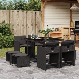 vidaXL 9-delige Tuinset poly rattan zwart