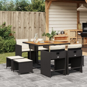 vidaXL 9-delige Tuinset poly rattan zwart