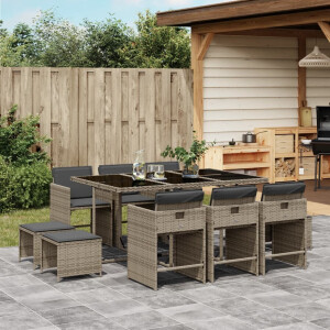 vidaXL 11-delige Tuinset met kussens poly rattan grijs