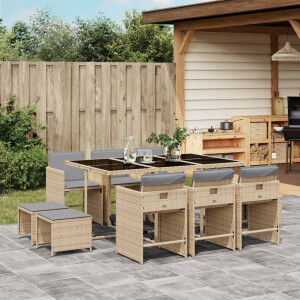 vidaXL 11-delige Tuinset met kussens poly rattan gemengd beige