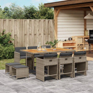 vidaXL 11-delige Tuinset met kussens poly rattan grijs