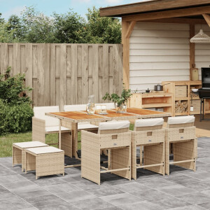 vidaXL 11-delige Tuinset met kussens poly rattan beige