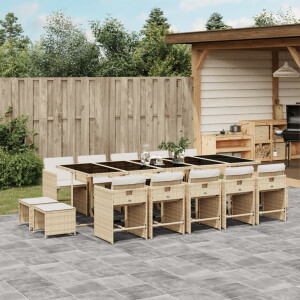 vidaXL 15-delige Tuinset met kussens poly rattan beige