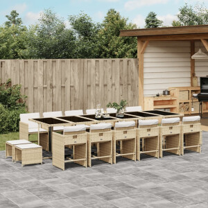 vidaXL 17-delige Tuinset met kussens poly rattan beige