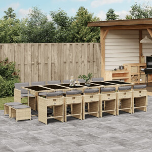 vidaXL 17-delige Tuinset met kussens poly rattan gemengd beige