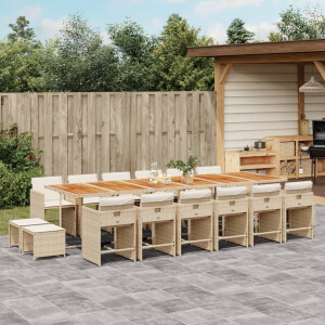 vidaXL 17-delige Tuinset met kussens poly rattan beige