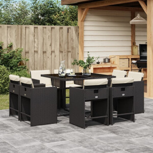 vidaXL 9-delige Tuinset poly rattan zwart