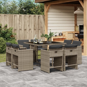 vidaXL 9-delige Tuinset met kussens poly rattan grijs