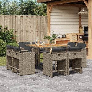 vidaXL 9-delige Tuinset met kussens poly rattan grijs