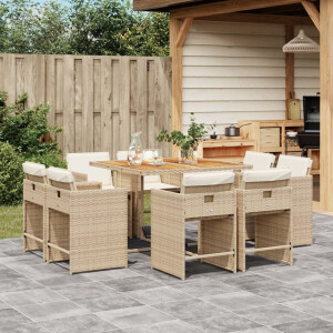vidaXL 9-delige Tuinset met kussens poly rattan beige
