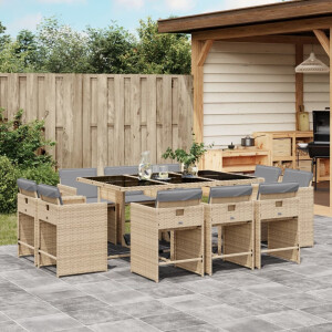 vidaXL 11-delige Tuinset met kussens poly rattan gemengd beige
