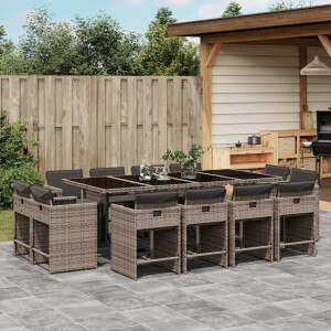 vidaXL 13-delige Tuinset met kussens poly rattan grijs