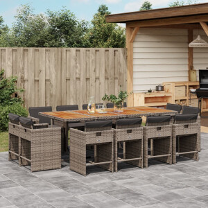 vidaXL 13-delige Tuinset met kussens poly rattan grijs