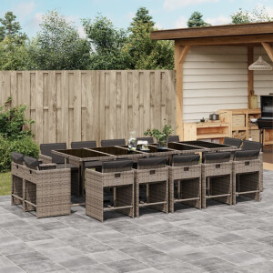 vidaXL 15-delige Tuinset met kussens poly rattan grijs