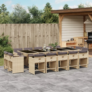 vidaXL 15-delige Tuinset met kussens poly rattan gemengd beige