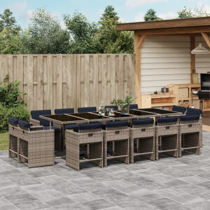 vidaXL 15-delige tuinset met kussens, grijs polyrotan