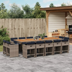 vidaXL 15-delige Tuinset met kussens poly rattan grijs