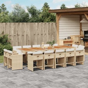 vidaXL 15-delige Tuinset met kussens poly rattan beige