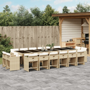 vidaXL 17-delige Tuinset met kussens poly rattan beige