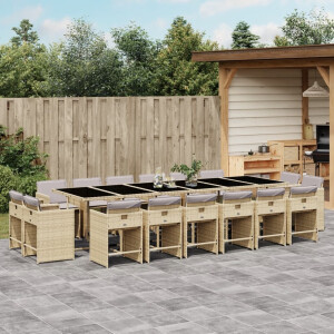 vidaXL 17-delige Tuinset met kussens poly rattan gemengd beige