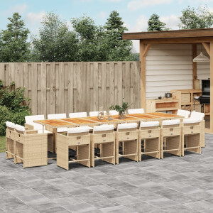 vidaXL 17-delige Tuinset met kussens poly rattan beige