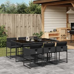vidaXL 7-delige Tuinset met kussens poly rattan zwart