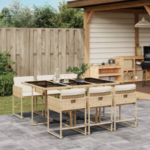 vidaXL 7-delige Tuinset met kussens poly rattan beige