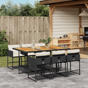 vidaXL 7-delige Tuinset met kussens poly rattan zwart
