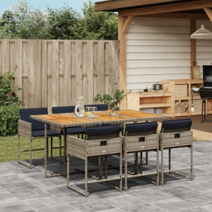 vidaXL 7-delige Tuinset met kussens poly rattan grijs