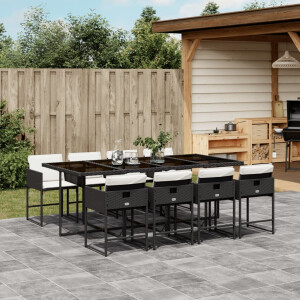 vidaXL 9-delige Tuinset poly rattan zwart